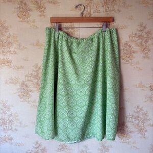 Vintage 90s y2k green and white paisley print preppy boho midi skirt